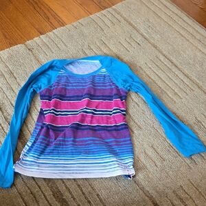 Arizona Jean Company Long Sleeve Striped Tee in Blue, Pink & Purple Size 7/8